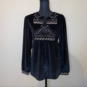 Embroidered Black Velvet Top